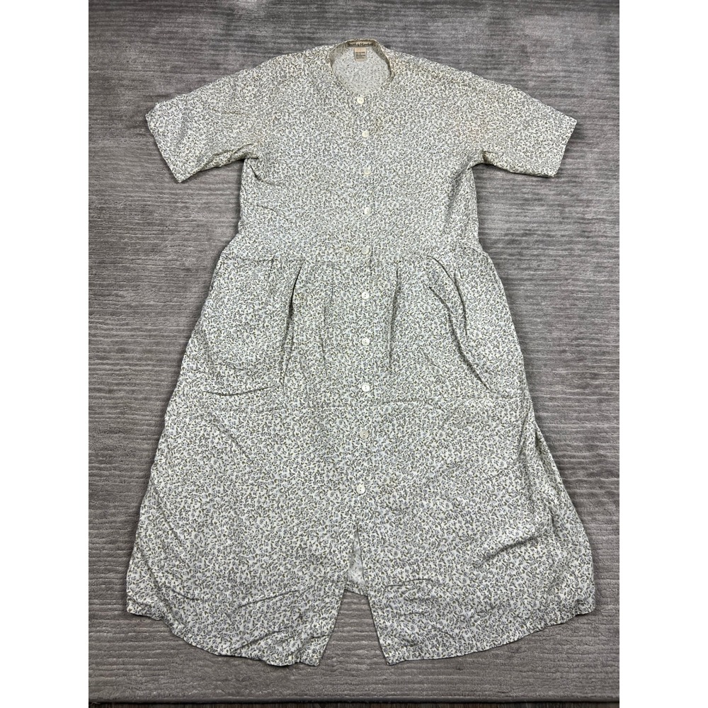 Smith & Hawken Dress Womens S Cream Floral Button Front Midi Cottagecore Rayon